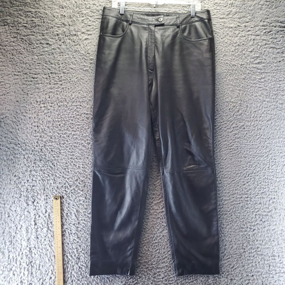 Harvé Benard Pants Womens 14 Black Genuine Leather Straight Leg Lined